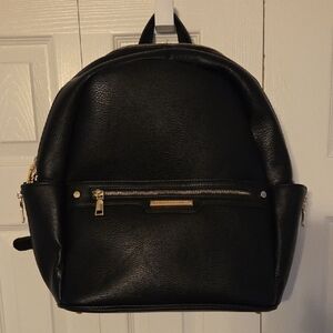 Poppy & Peonies Black Leather Backpack